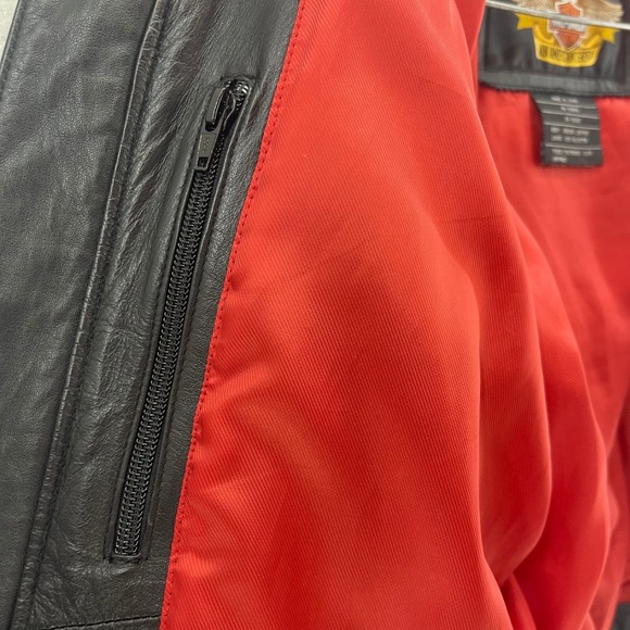 HARLEY DAVIDSON Women Black LEATHER Flaming Sleeve JACKET Stud MEDIUM Biker Babe - Picture 11 of 16